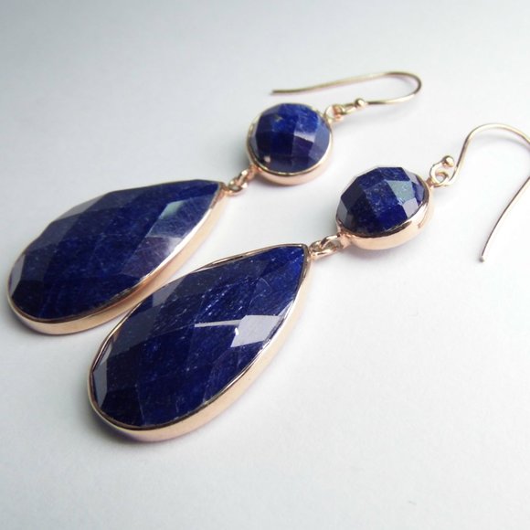 56 ctw SAPPHIRE Rose gold over Silver Earrings - Picture 4 of 8